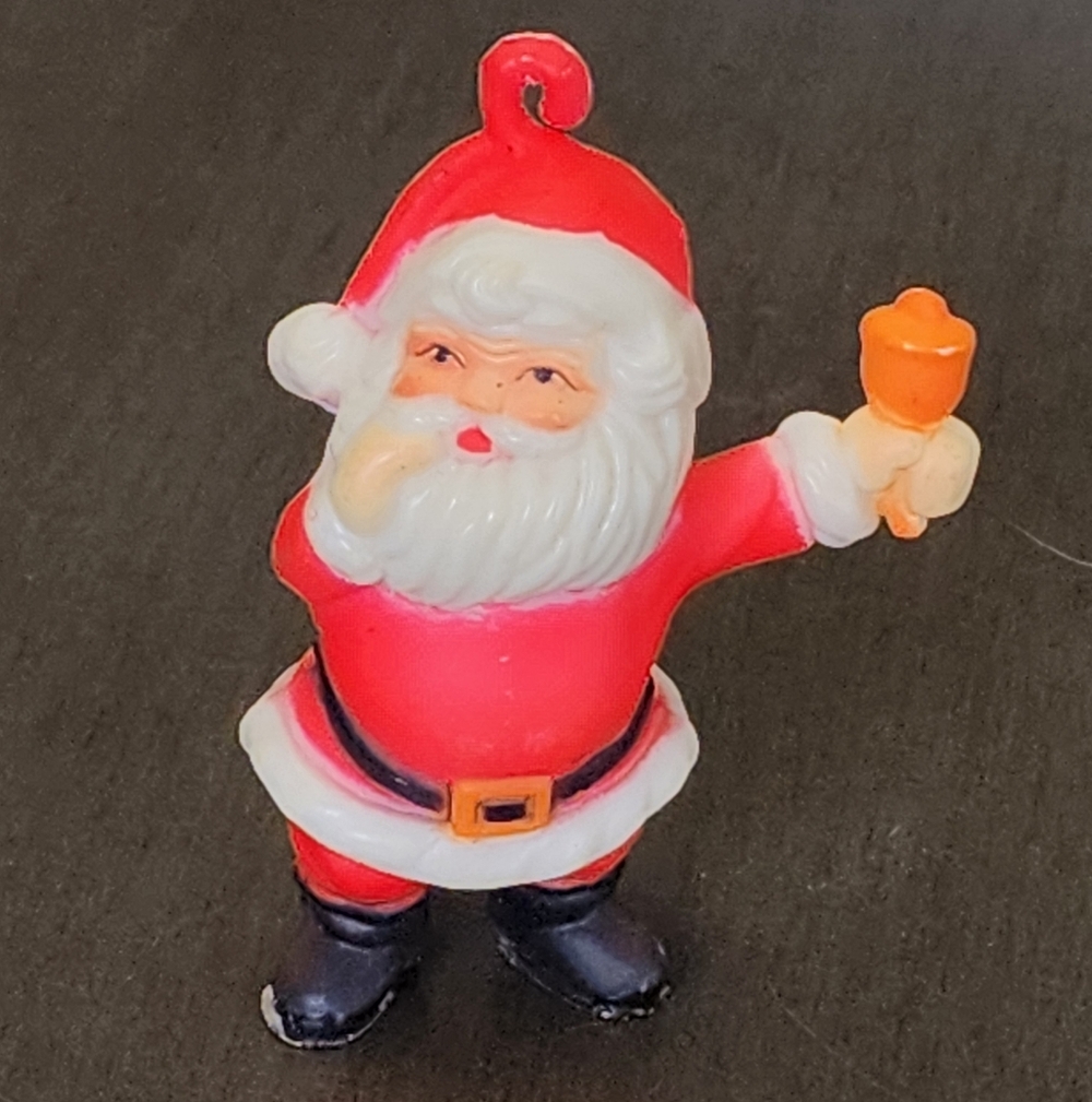 Vintage Bell Ringing Santa Claus Christmas Ornament, made in Hong Kong